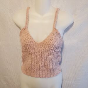 Altar'd State Anthropologie Chenile Cropped Sexy Fuzzy Tank Top Sz XS Blush Pink